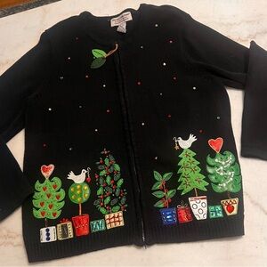 Festive Black Cardigan with Holiday Embroidery